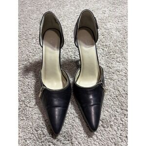 Colin Stuart Black Leather Zipper Trim D'Orsay Pointed Toe Stiletto Pumps 6